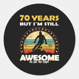 Funny skiing awesome 70 years old birthday classic round sticker