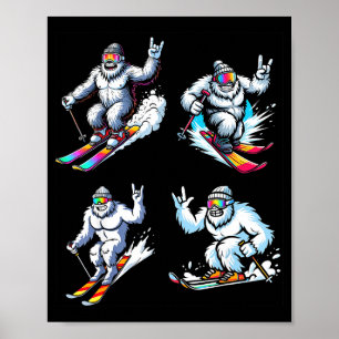 Funny skiing bigfoot ski winter sport snowboarder poster