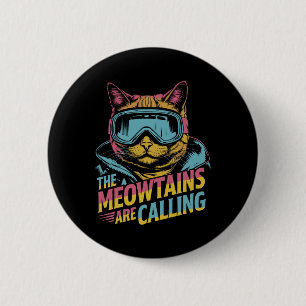 Funny Skiing Cat Gift Snowboarder Accessories Uni- 6 Cm Round Badge