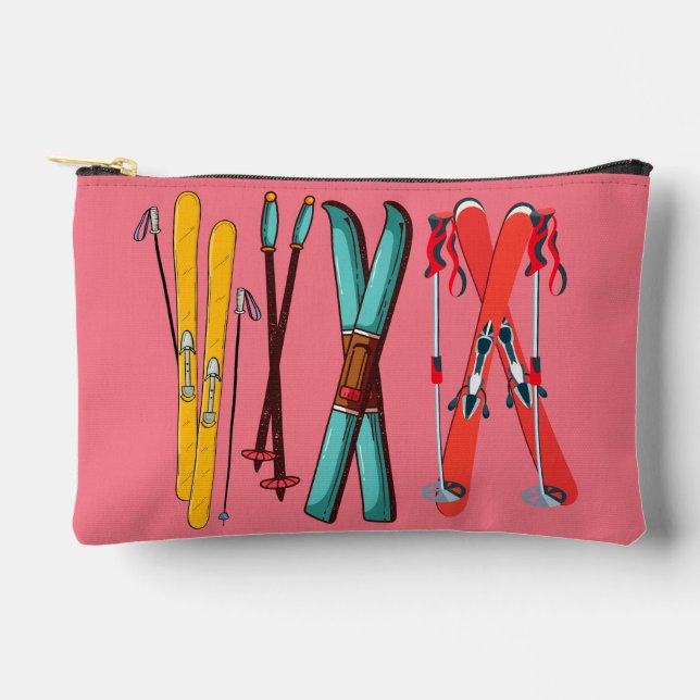 Funny Skiing Colourful Ski Skier  Accessory Pouch (Front)