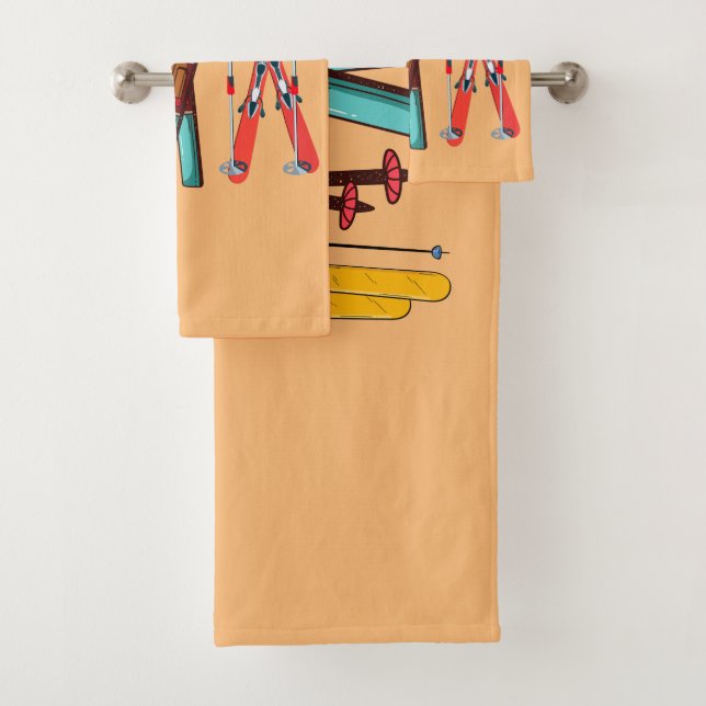 Funny Skiing Colourful Ski Skier  Bath Towel Set (Insitu)
