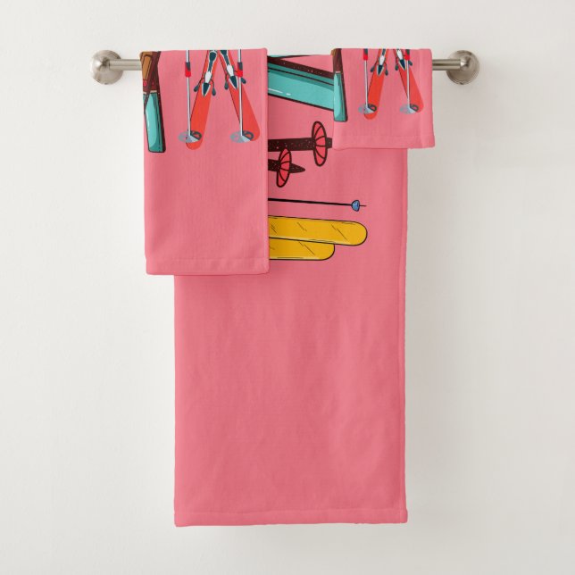 Funny Skiing Colourful Ski Skier  Bath Towel Set (Insitu)