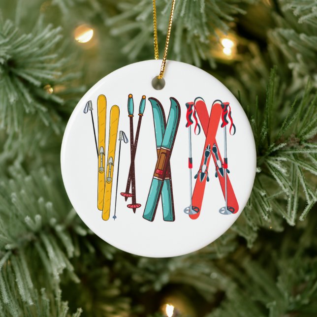 Funny Skiing Colourful Ski Skier  Ceramic Tree Decoration (Tree)