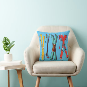 Funny Skiing Colourful Ski Skier Cushion