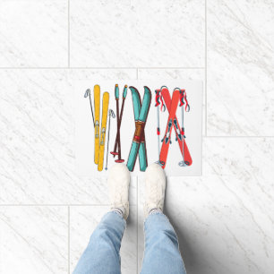 Funny Skiing Colourful Ski Skier  Doormat