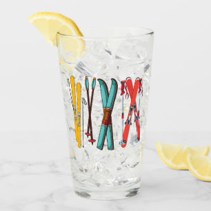 Funny Skiing Colourful Ski Skier Glass