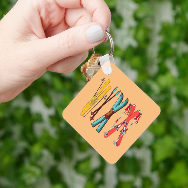 Funny Skiing Colourful Ski Skier  Key Ring (Hand)