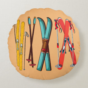 Funny Skiing Colourful Ski Skier  Round Cushion
