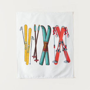 Funny Skiing Colourful Ski Skier Tapestry