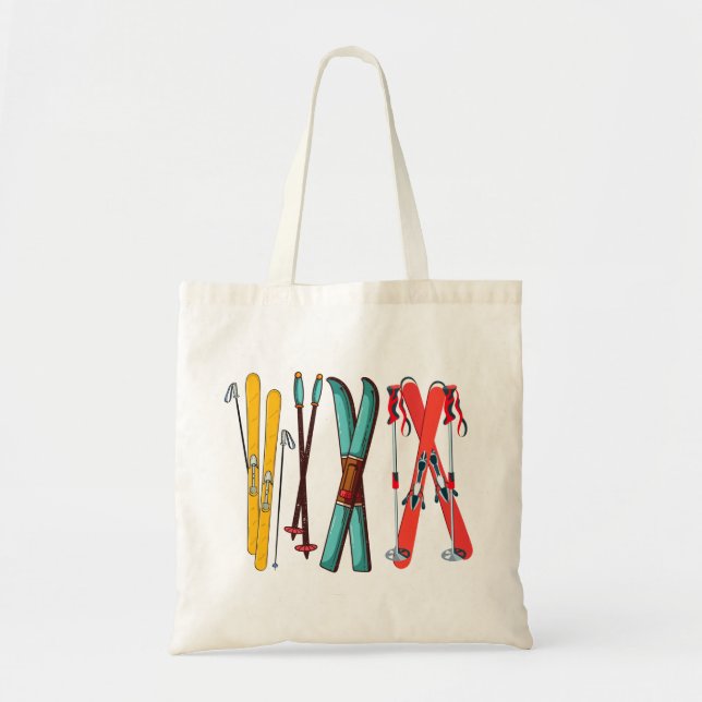 Funny Skiing Colourful Ski Skier  Tote Bag (Front)
