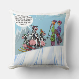 Funny Skiing Cows Jumbo Cotton Throw Pillow