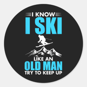 Funny Skiing Design For Grandpa Men Mountain Ski L Classic Round Sticker