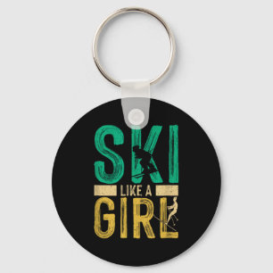 Funny skiing girl ski snow winter sports lovers key ring