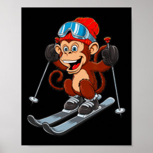 Funny Skiing Monkey Winter Sports Poster