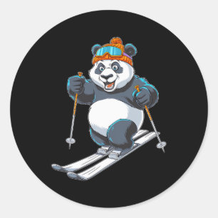 Funny Skiing Panda Cartoon Winter Sports Classic Round Sticker