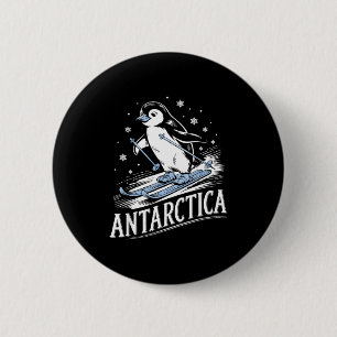 Funny skiing penguin antarctica winter vacation 6 cm round badge