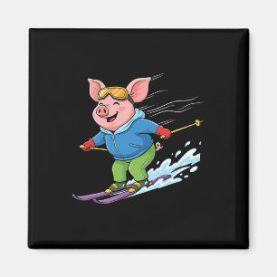 Funny Skiing Pig Alpine Snow Sports Winter  Magnet