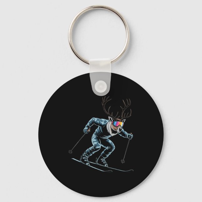 Funny Skiing Reindeer Ski Winter Srt Snowboarder S Key Ring (Front)