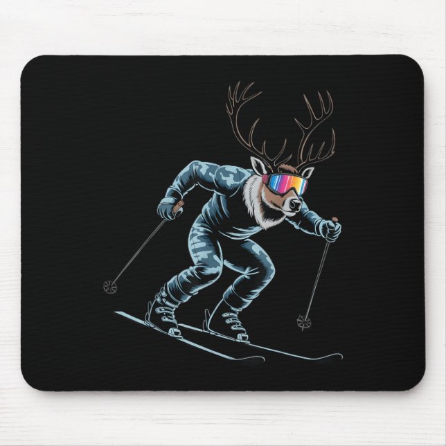 Funny Skiing Reindeer Ski Winter Srt Snowboarder S Mouse Pad (Front)