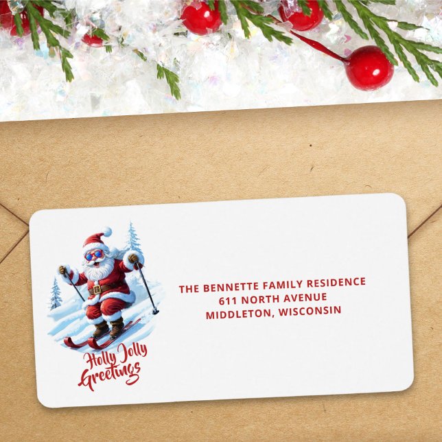 Funny Skiing Santa Claus Christmas Return Address Label (Creator Uploaded)
