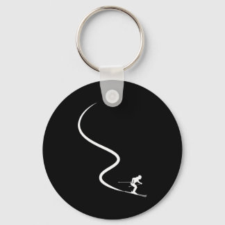 Funny skiing skier silhouette powder trail mountai key ring