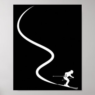 Funny skiing skier silhouette powder trail mountai poster