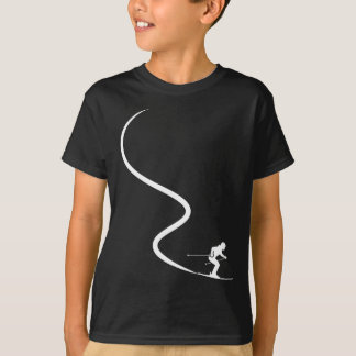 Funny skiing skier silhouette powder trail mountai T-Shirt