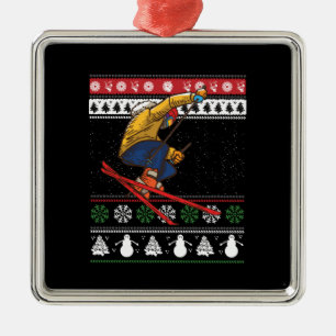 Funny Skiing Ugly Christmas Metal Tree Decoration