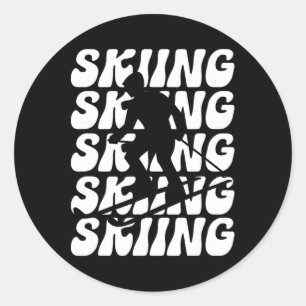 Funny Skiing Winter Sports Groovy Retro Ski Skiing Classic Round Sticker