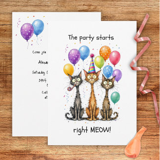 Funny Skinny Cats Birthday Party Invitation