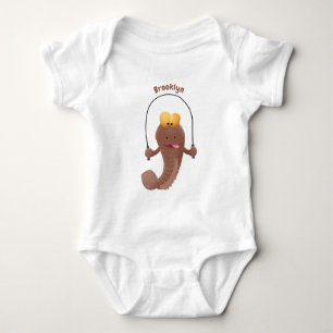 Funny skipping mudskipper fish cartoon  baby bodysuit