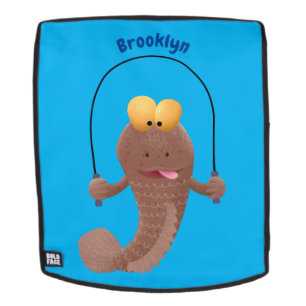 Funny skipping mudskipper fish cartoon  backpack