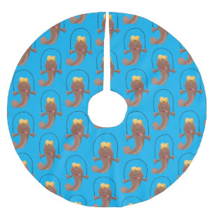 Funny skipping mudskipper fish cartoon  brushed polyester tree skirt
