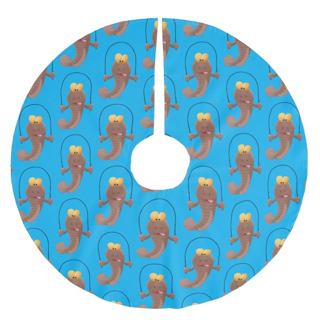 Funny skipping mudskipper fish cartoon  brushed polyester tree skirt (Front)