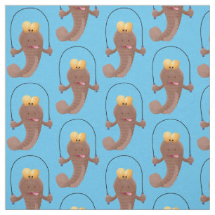 Funny skipping mudskipper fish cartoon fabric