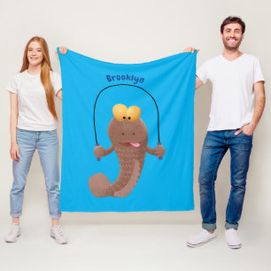 Funny skipping mudskipper fish cartoon fleece blanket