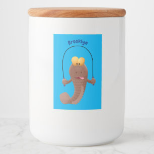 Funny skipping mudskipper fish cartoon food label