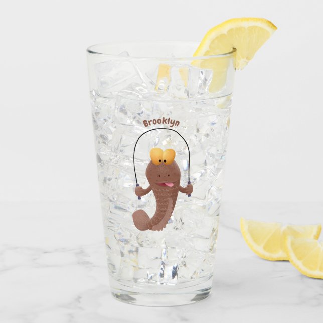 Funny skipping mudskipper fish cartoon glass (Back Ice)