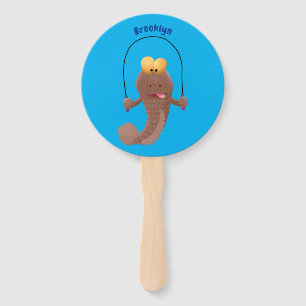 Funny skipping mudskipper fish cartoon hand fan