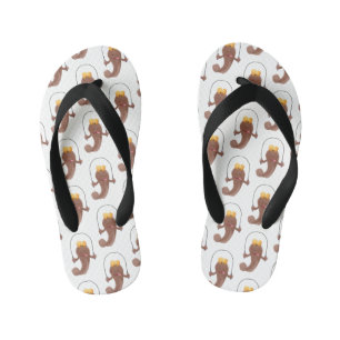 Funny skipping mudskipper fish cartoon kid's jandals