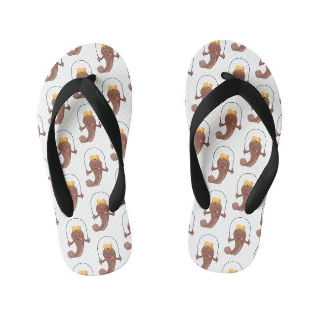 Funny skipping mudskipper fish cartoon kid's jandals (Footbed)