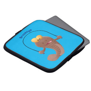 Funny skipping mudskipper fish cartoon  laptop sleeve