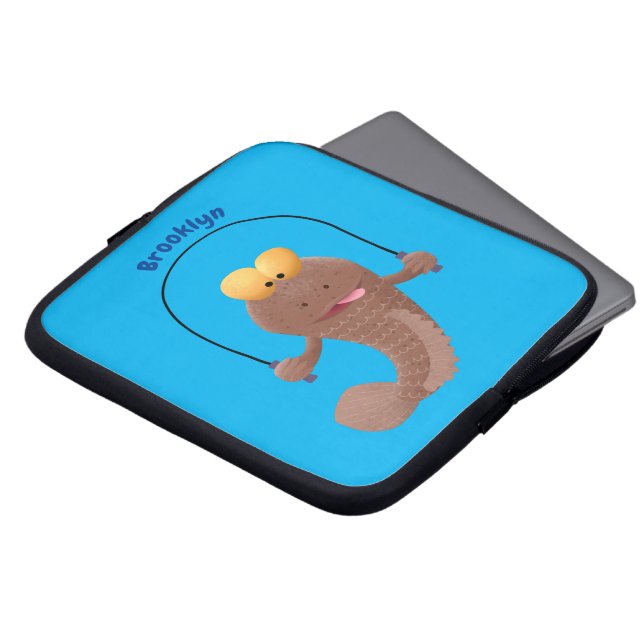 Funny skipping mudskipper fish cartoon  laptop sleeve (Front Top)