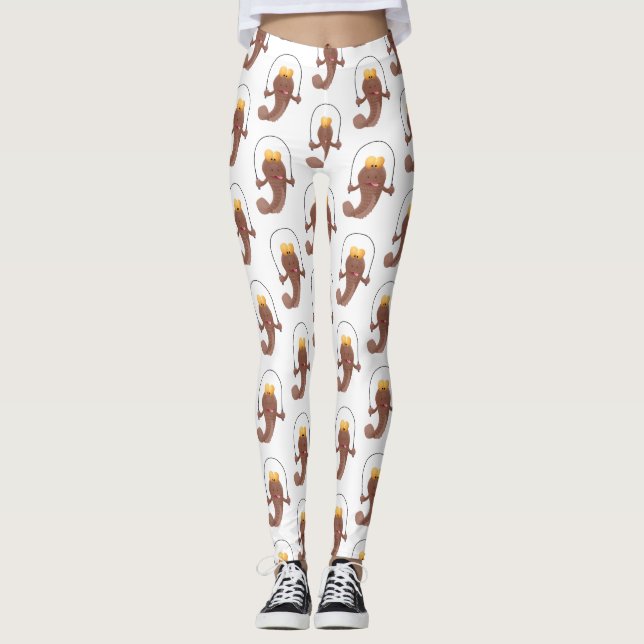 Funny skipping mudskipper fish cartoon leggings (Front)