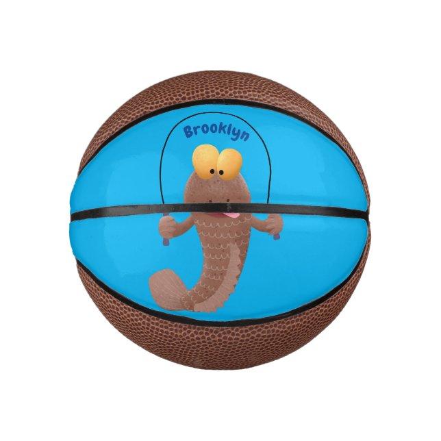 Funny skipping mudskipper fish cartoon mini basketball (Front)