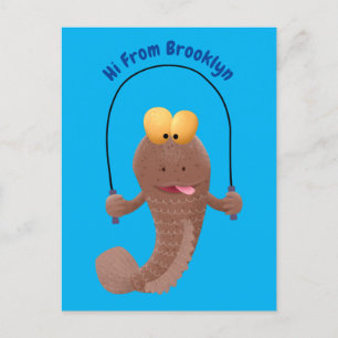 Funny skipping mudskipper fish cartoon postcard