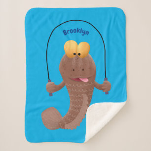 Funny skipping mudskipper fish cartoon sherpa blanket