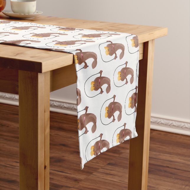 Funny skipping mudskipper fish cartoon  short table runner (In Situ)