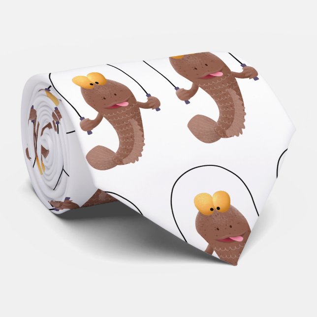 Funny skipping mudskipper fish cartoon tie (Rolled)