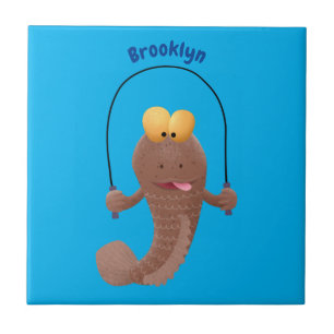 Funny skipping mudskipper fish cartoon  tile